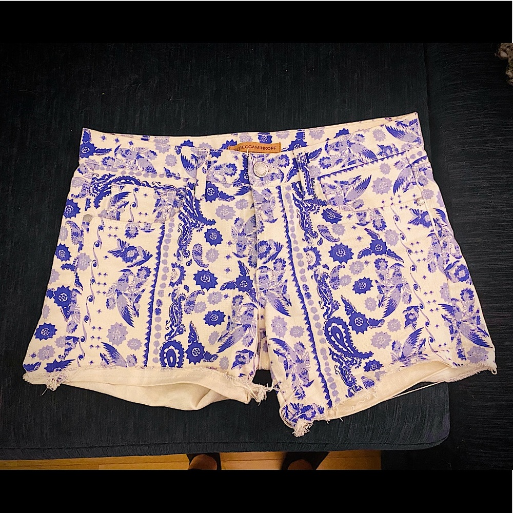 Rebecca Minkoff White & Blue Paisley Denim Shorts